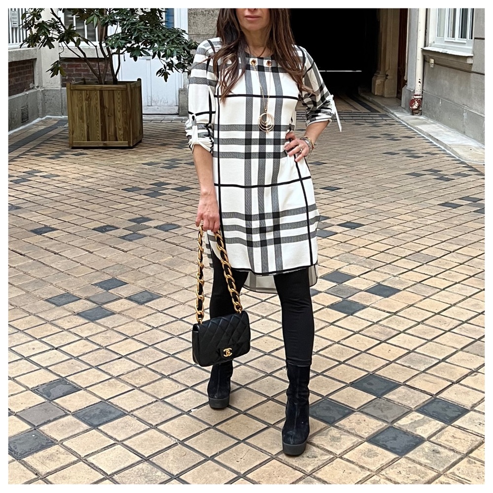 09 PARIS CHIC PLAID TUNIC TOP DRESS - Picture 5 of 7